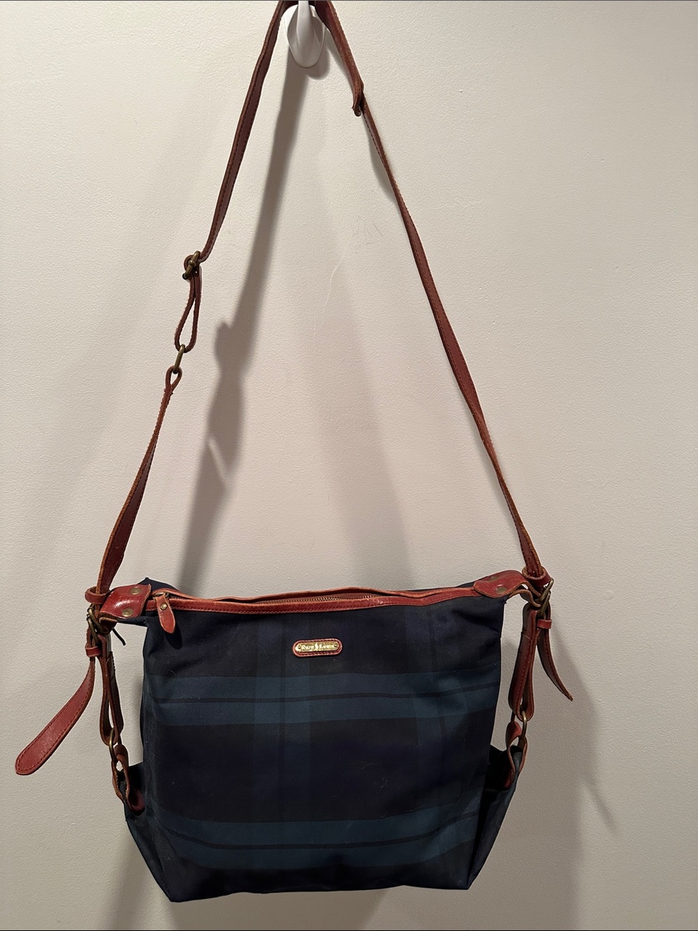 Ralph Lauren Navy and Brown Plaid Crossbody Shoulder Bag